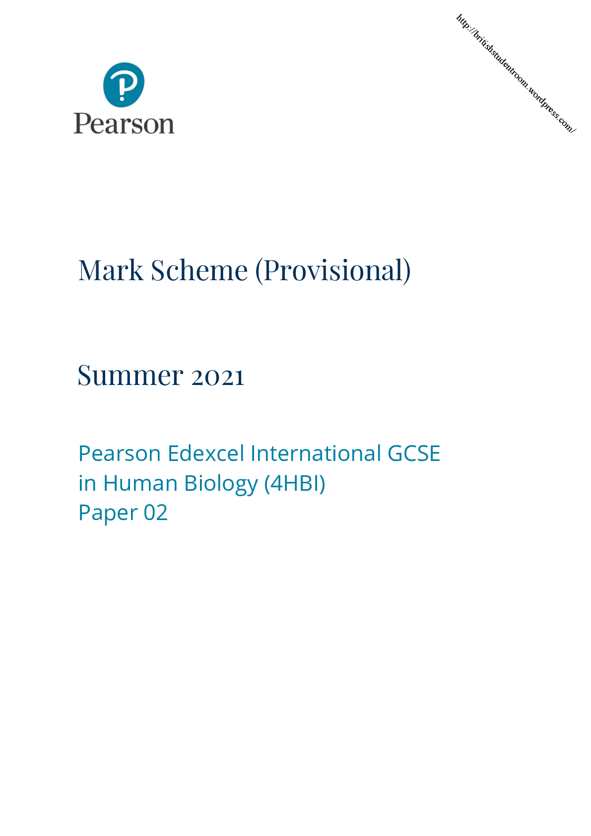 Preview image for Pearson Edexcel International GCSE_Human Biology_4HB1/02 Mark Scheme June 2021 | Paper 2